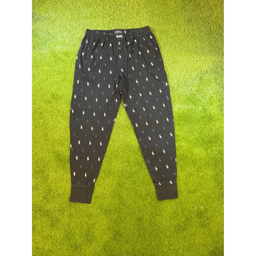 Polo Ralph Lauren Mens Black All Over Pony Logo Sleepwear Jogger Pajama Pants L